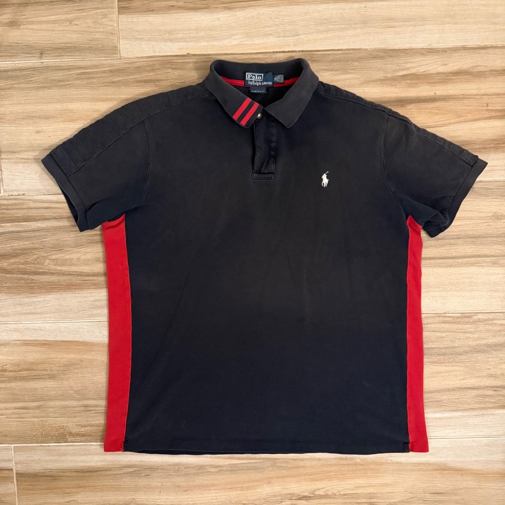 Polo Ralph Lauren Mens XL Custom Fit Quarter Zip Polo Shirt Black Red Striped